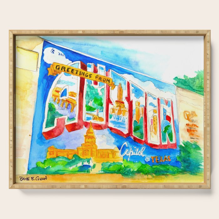 Greetings From Austin Mural Watercolor Serving Tray