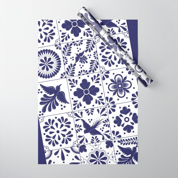 Mexican Talavera Blue Tiles Pattern By Akbaly Wrapping Paper