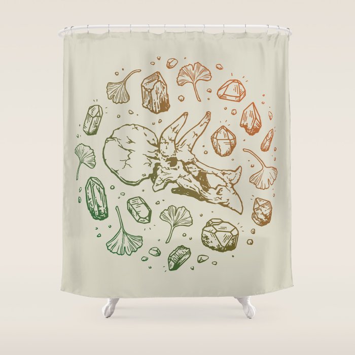 Triceratops Rocks! | Leaf Green & Pumpkin Spice Ombré Shower Curtain