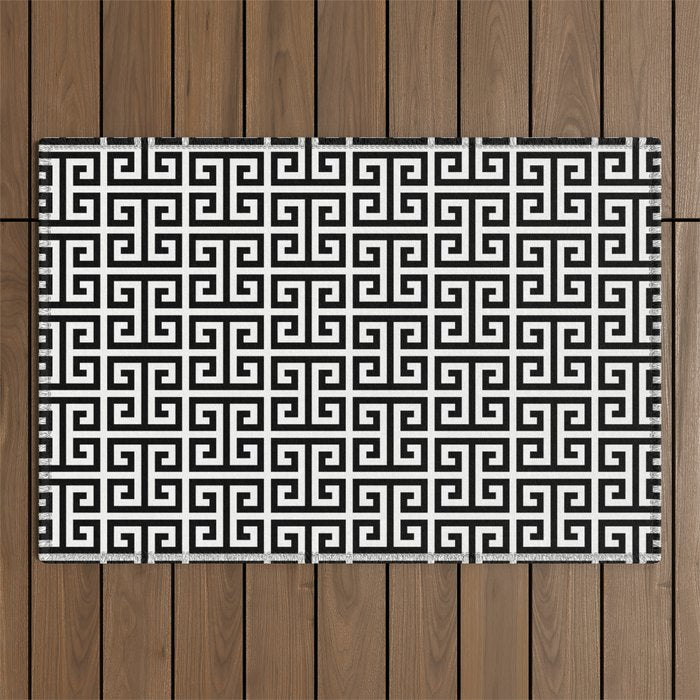 Black And White Greek Key Pattern Outdoor Rug