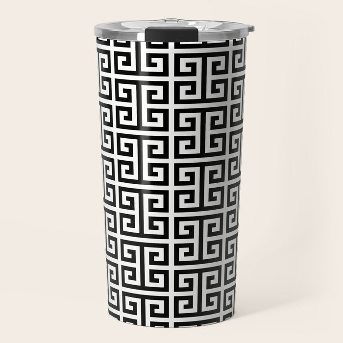 Black And White Greek Key Pattern Travel Mug