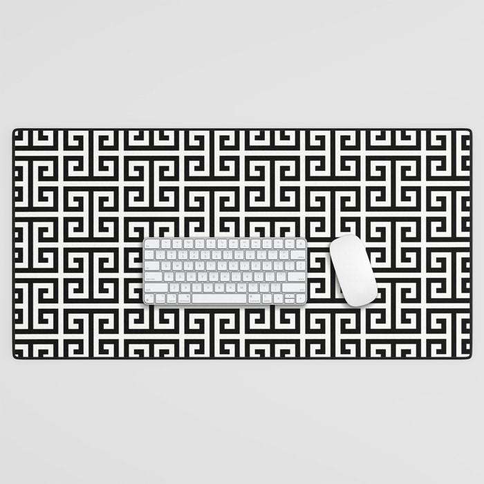 Black And White Greek Key Pattern Desk Mat