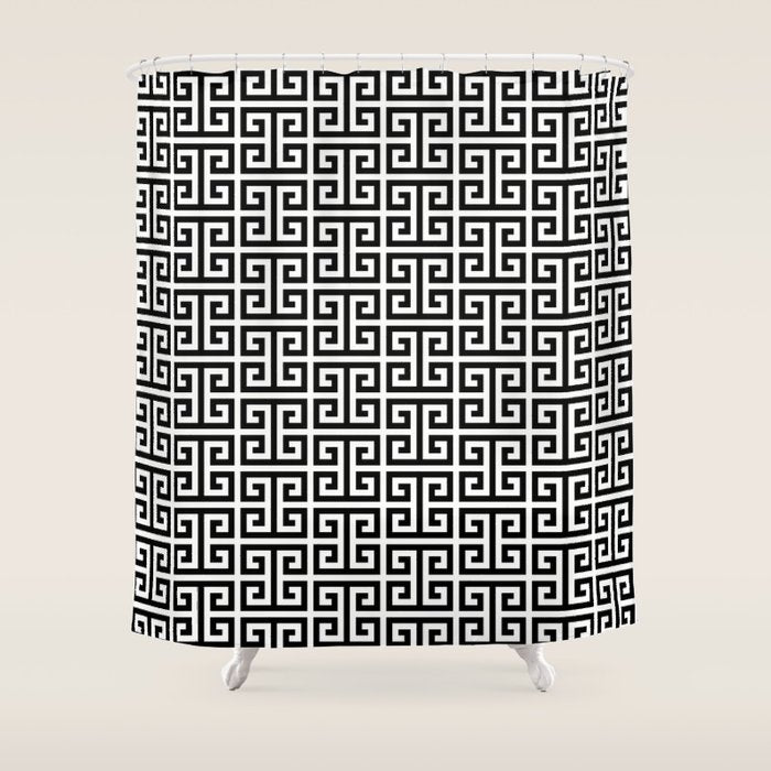 Black And White Greek Key Pattern Shower Curtain