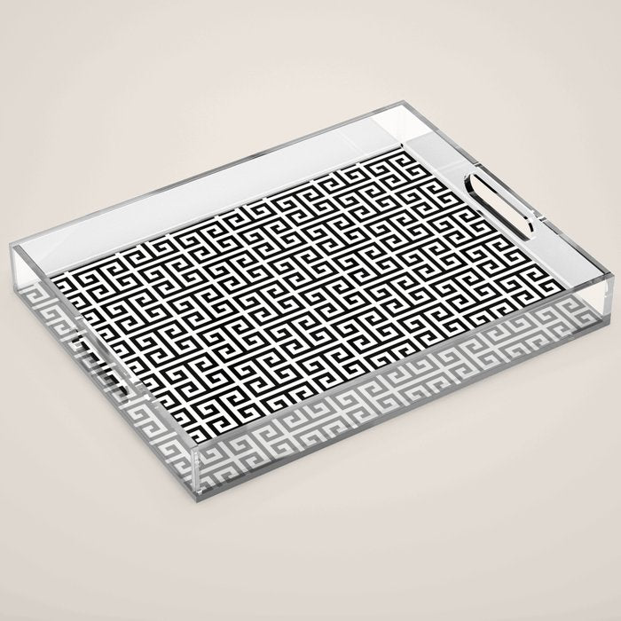 Black And White Greek Key Pattern Acrylic Tray