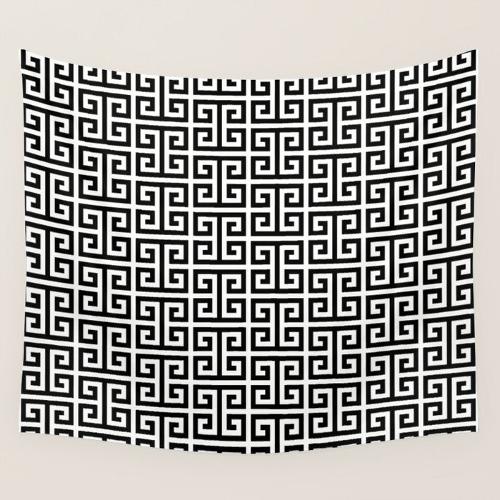 Black And White Greek Key Pattern Wall Tapestry