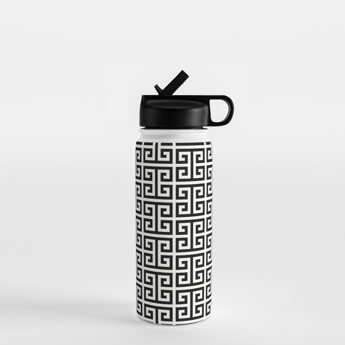 Black And White Greek Key Pattern Water Bottle