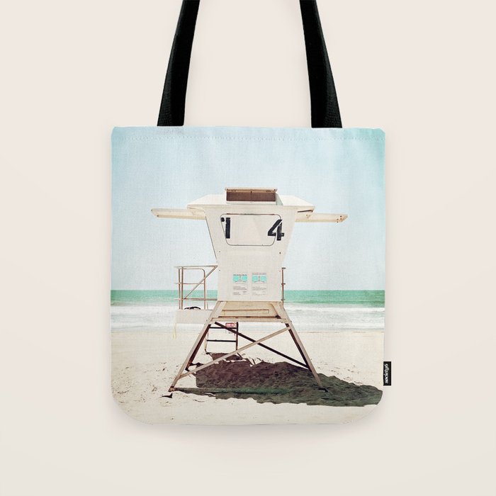 Lifeguard Stand, Beach Photography, San Diego California, Blue Aqua Seashore Ocean Summer Art Tote Bag