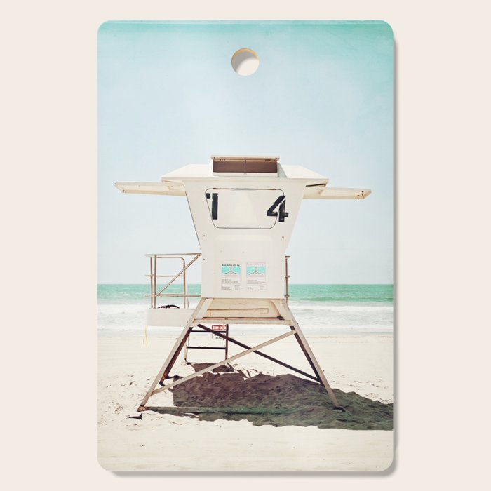 Lifeguard Stand, Beach Photography, San Diego California, Blue Aqua Seashore Ocean Summer Art Cutting Board