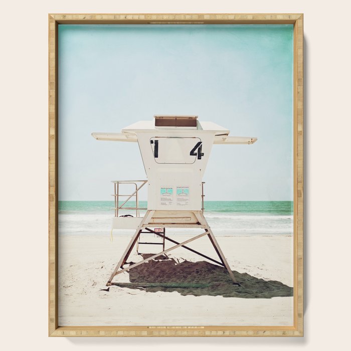 Lifeguard Stand, Beach Photography, San Diego California, Blue Aqua Seashore Ocean Summer Art Serving Tray