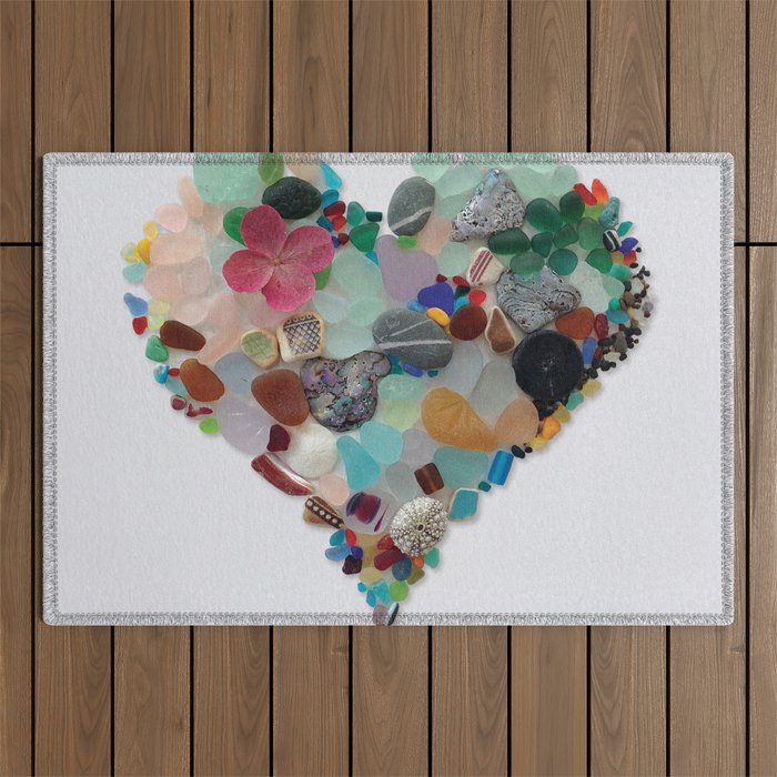 Love -  Sea Glass Heart A Unique Birthday & FatherâS Day Gift Outdoor Rug