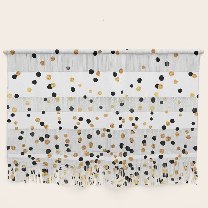 Floating Dots - Black And Gold On White Wall Hanging