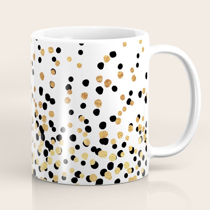 Floating Dots - Black And Gold On White Coffee Mug