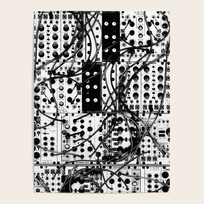 Analog Synthesizer System - Modular Black And White Poster