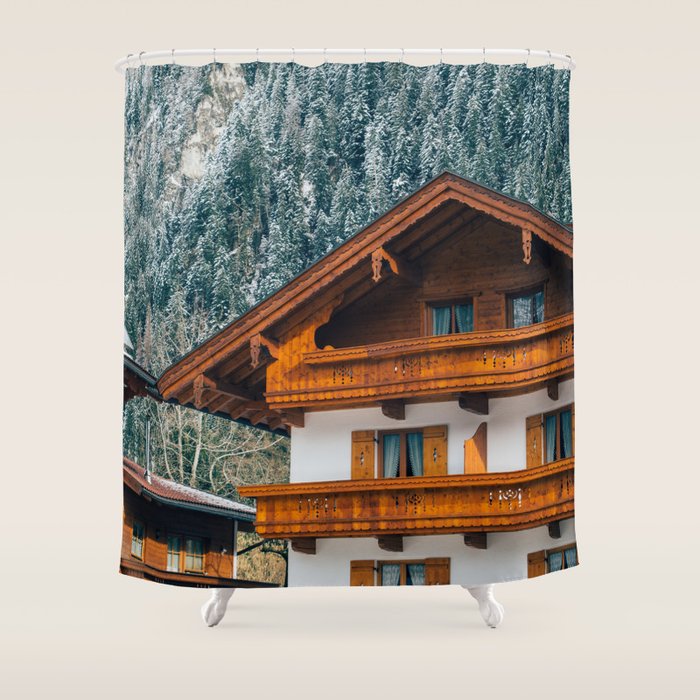 Alpine Architecture - Austria In Winter - Skiing Chalet Photgraphy Shower Curtain