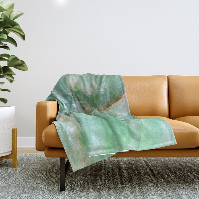 Crystalized Pale Green Quartz Slab With Copper Vein Throw Blanket