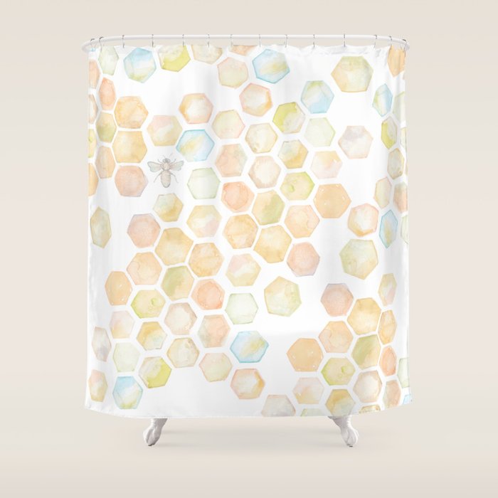Bee And Honeycomb Watercolor Shower Curtain