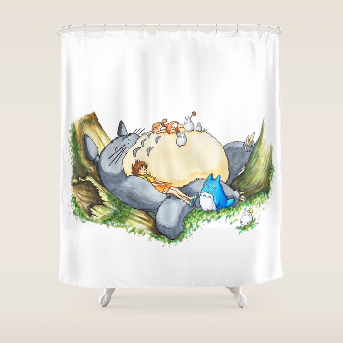 Ghibli Forest Illustration Shower Curtain