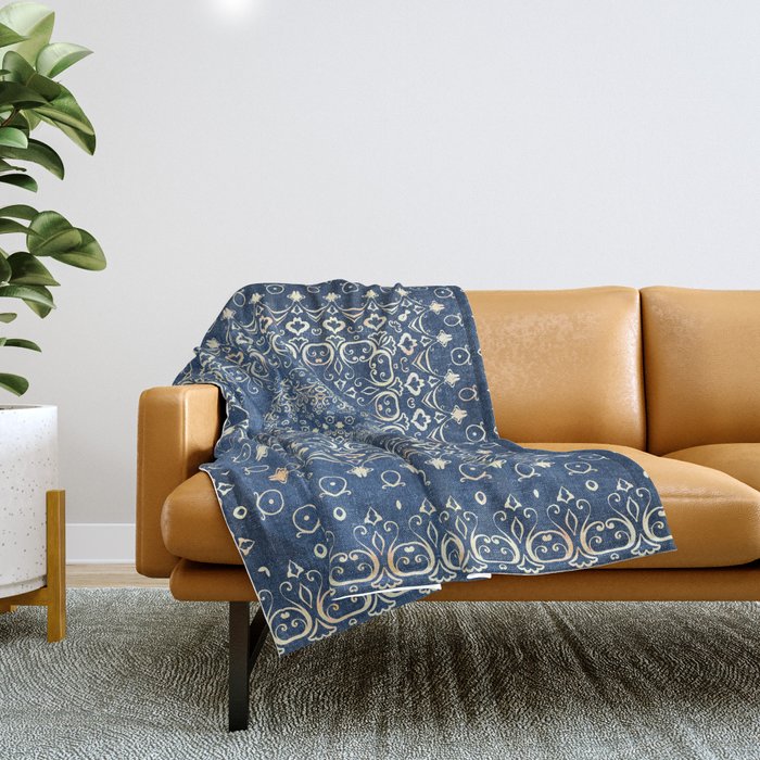 Old Bookshop Magic Mandala In Blue Throw Blanket