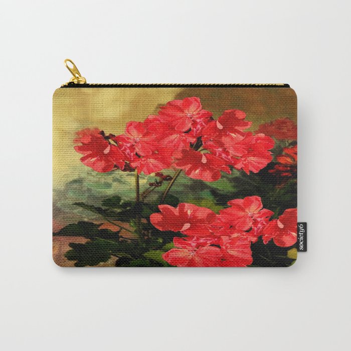 Decorative Red Geraniums  Floral Still Life Art Carry All Pouch