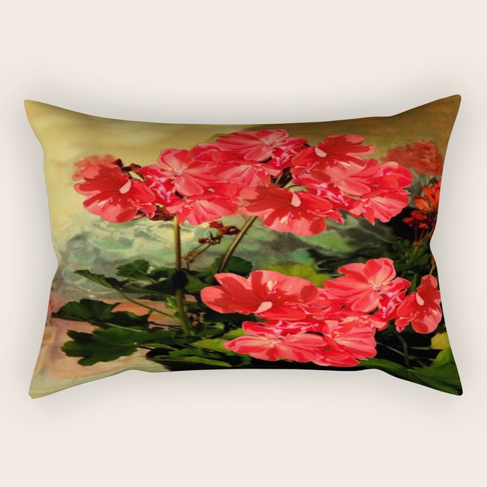 Decorative Red Geraniums  Floral Still Life Art Rectangular Pillow
