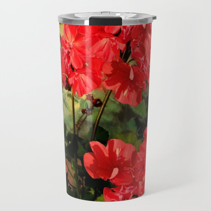 Decorative Red Geraniums  Floral Still Life Art Travel Mug