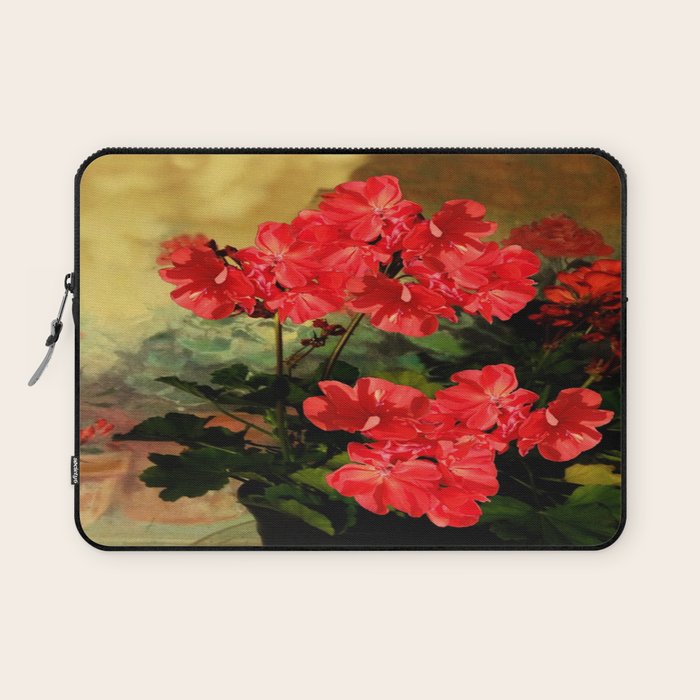 Decorative Red Geraniums  Floral Still Life Art Laptop Sleeve