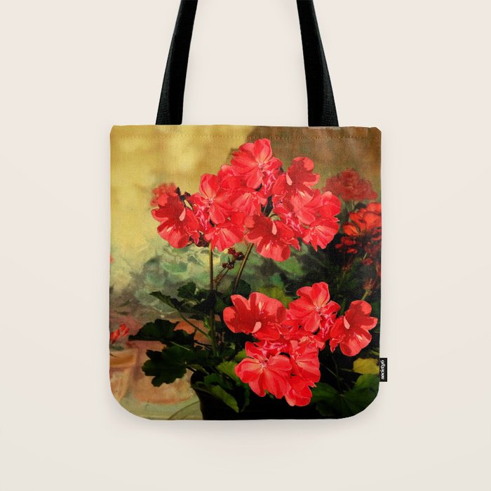 Decorative Red Geraniums  Floral Still Life Art Tote Bag