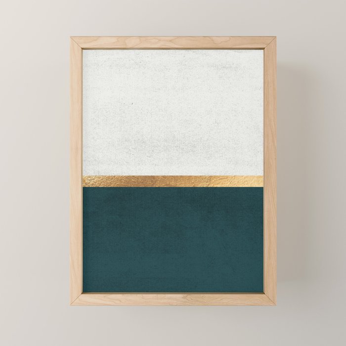 Deep Green, Gold And White Color Block Mini Art Print