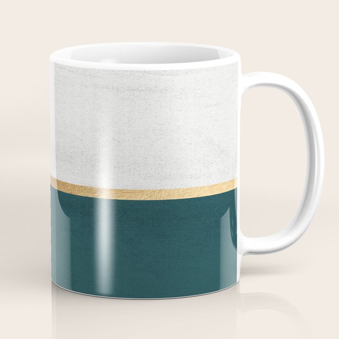 Deep Green, Gold And White Color Block Coffee Mug