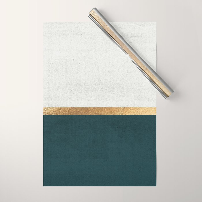 Deep Green, Gold And White Color Block Wrapping Paper