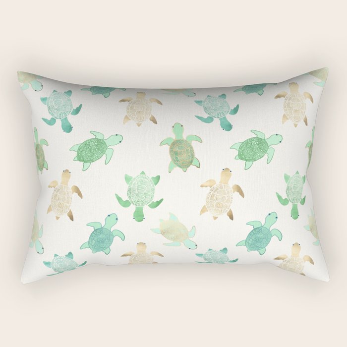 Gilded Jade & Mint Turtles Rectangular Pillow