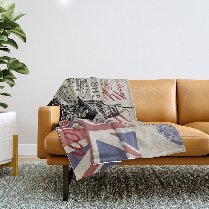 London Great Britain Big Ben Flag Collage Throw Blanket