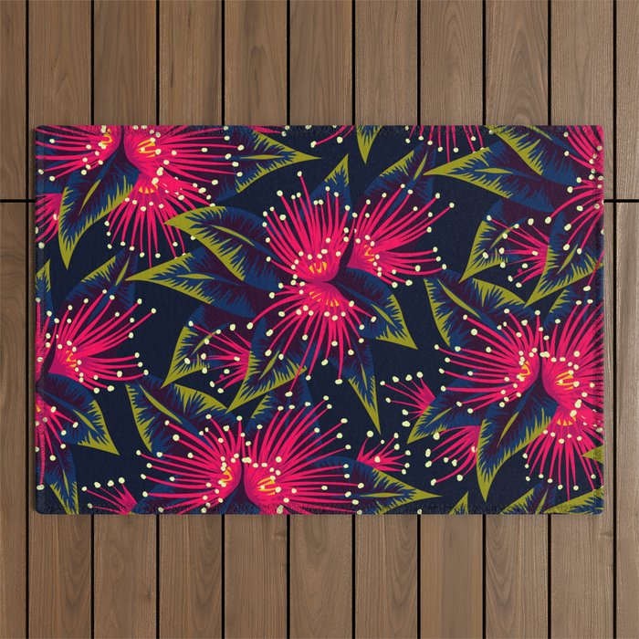 New Zealand Rata Floral Print (Night) Outdoor Rug