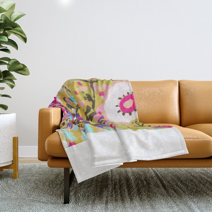 Bohemian Pink Abstract Flowers By Karen Fields Throw Blanket