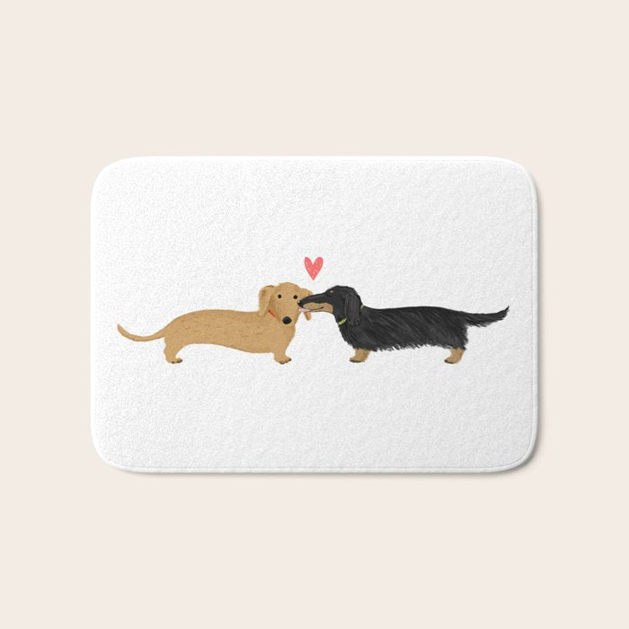 Cute Wiener Dogs With Heart | Dachshunds Love Bath Mat