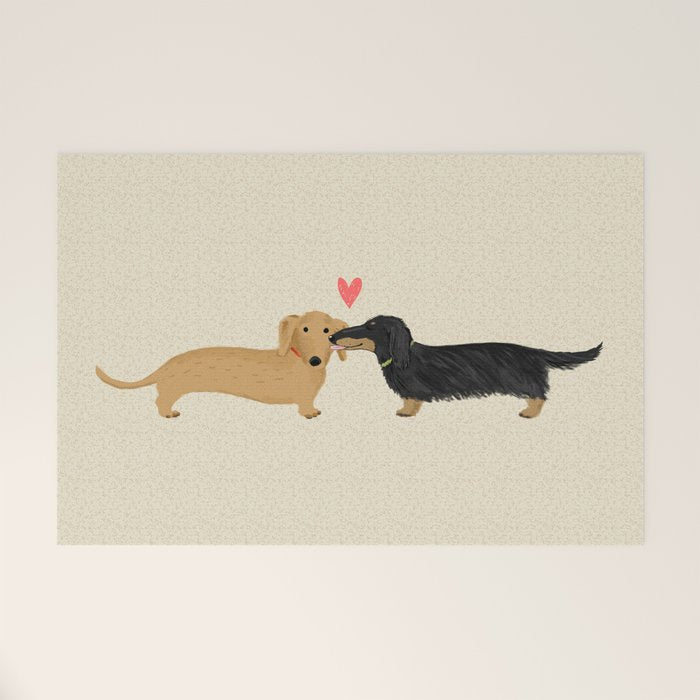 Cute Wiener Dogs With Heart | Dachshunds Love Welcome Mat