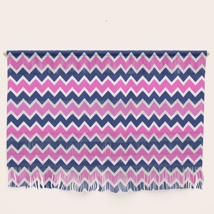 Hot Pink And Navy Blue Chevron Wall Hanging