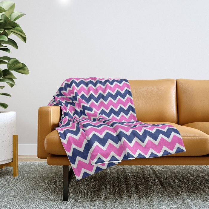 Hot Pink And Navy Blue Chevron Throw Blanket
