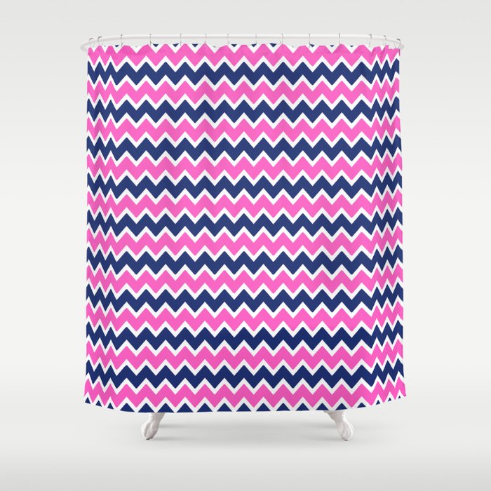 Hot Pink And Navy Blue Chevron Shower Curtain