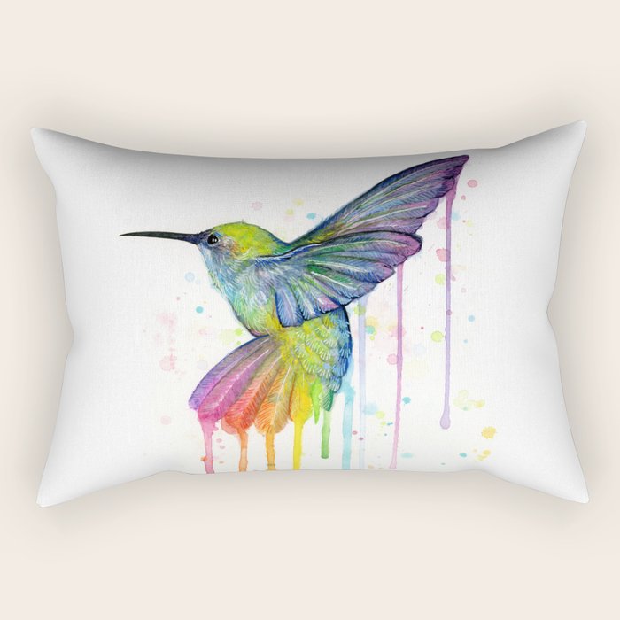 Hummingbird Rainbow Watercolor Rectangular Pillow