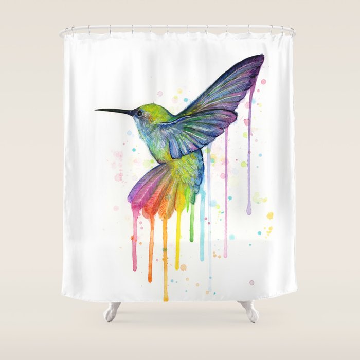 Hummingbird Rainbow Watercolor Shower Curtain
