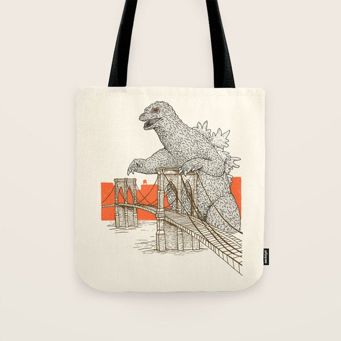 Godzilla Vs. The Brooklyn Bridge Tote Bag