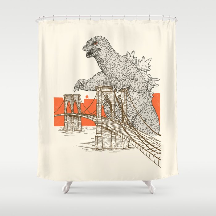 Godzilla Vs. The Brooklyn Bridge Shower Curtain