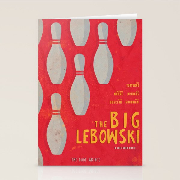 The Big Lebowski - Movie Poster, Coen Brothers Film, Jeff Bridges, John Turturro, Bowling Stationery Card
