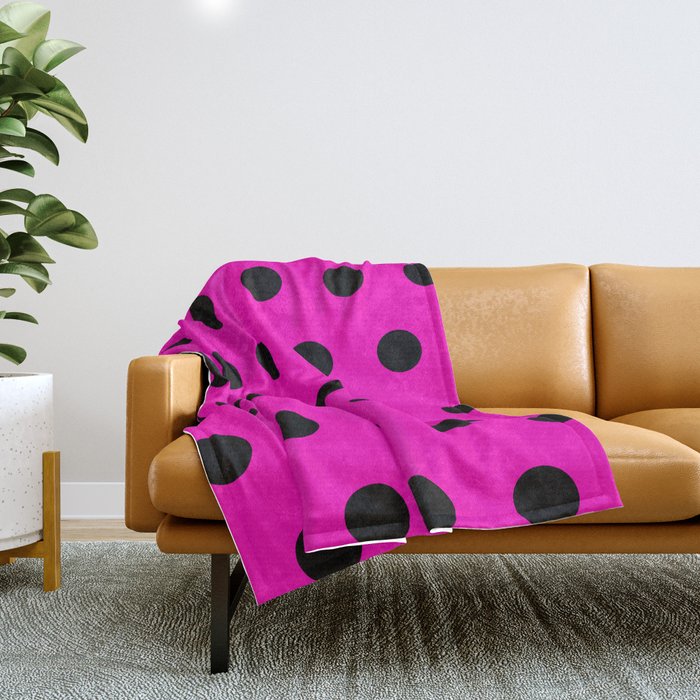 Hot Pink And Black Polka Dots Throw Blanket