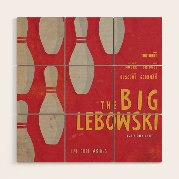 The Big Lebowski - Movie Poster, Coen Brothers Film, Jeff Bridges, John Turturro, Bowling Wood Wall Art