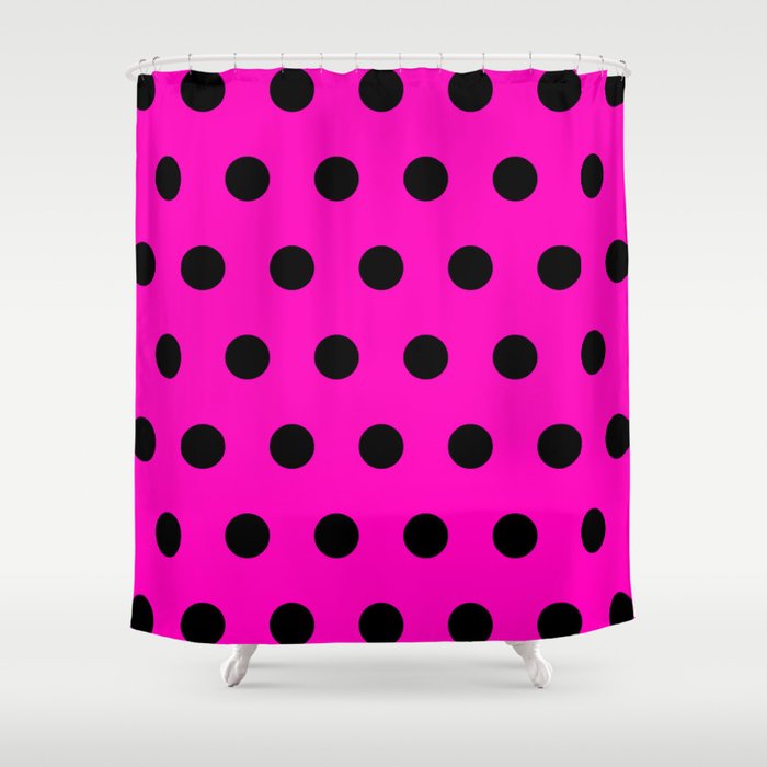 Hot Pink And Black Polka Dots Shower Curtain