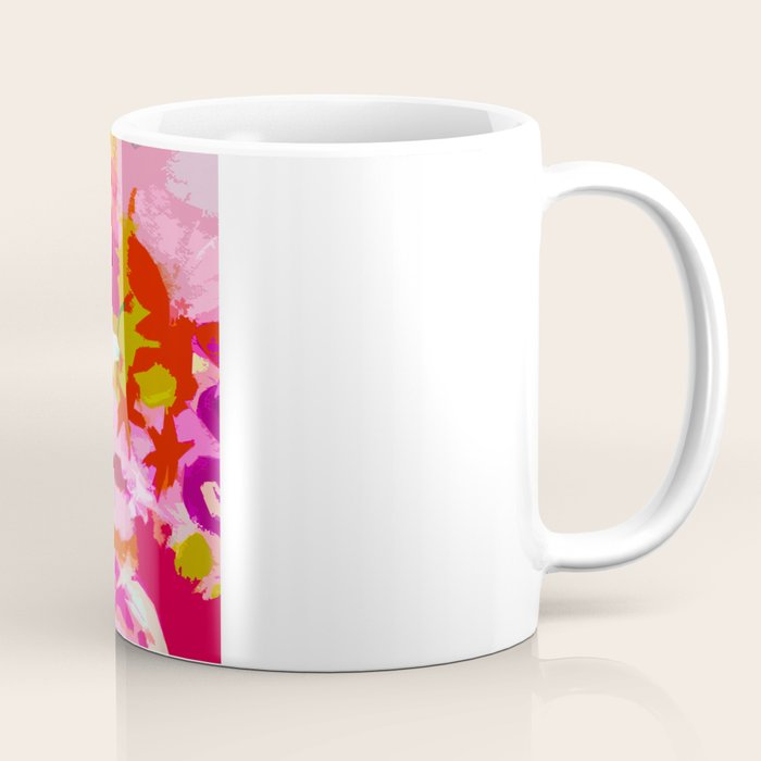 Abstracted Flower Painting In Hot Pink, Red, Spring Green Coffee Mug