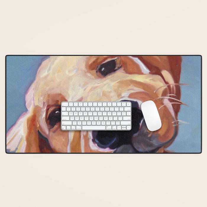 Golden Retriever Puppy Original Oil Painting Desk Mat