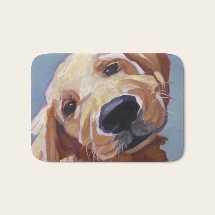 Golden Retriever Puppy Original Oil Painting Bath Mat